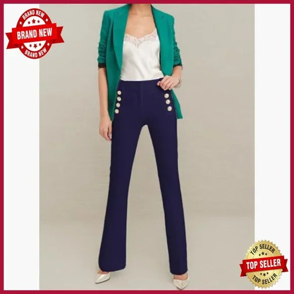 High Waist Double Breasted Flared Sailor Trousers Pants with Hide Zipper - Picture 7 of 7